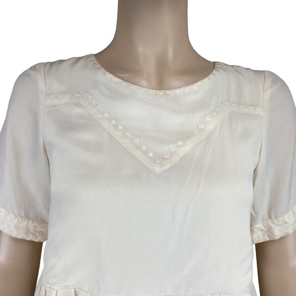Lauren Moffatt Top Size Small Silk Cream Peplum‎ Blouse Embroidery Short Sleeves - Picture 5 of 7
